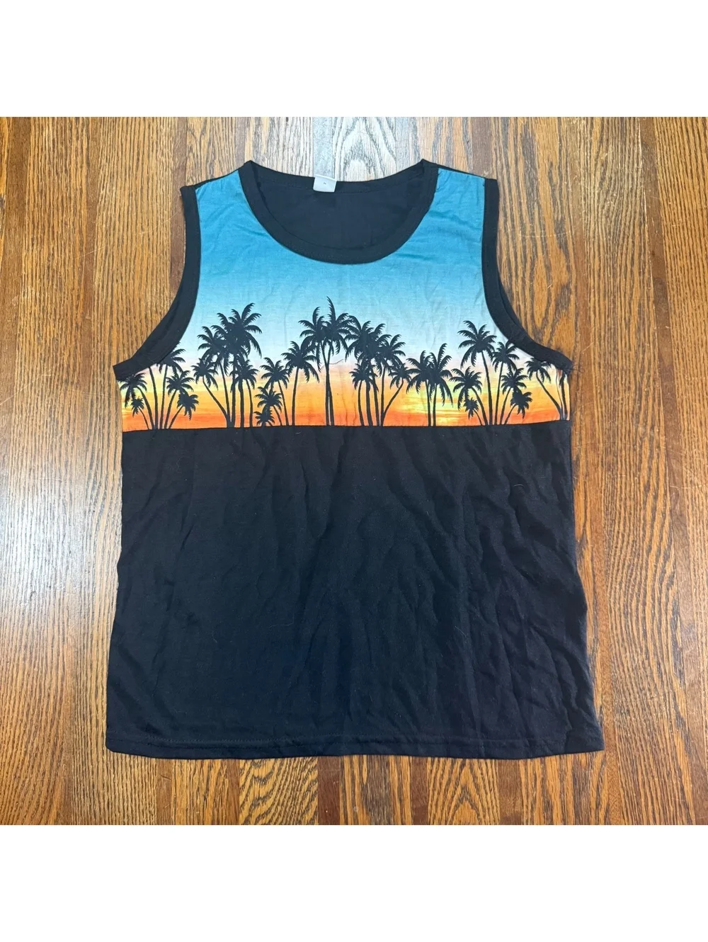 SHEIN Boys Sunset Palm Tree Graphic Sleeveless Tank Top Size 11-12Y Black